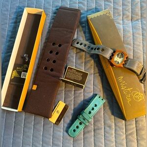 Mistura Wooden Watch with Teal and Gray Straps